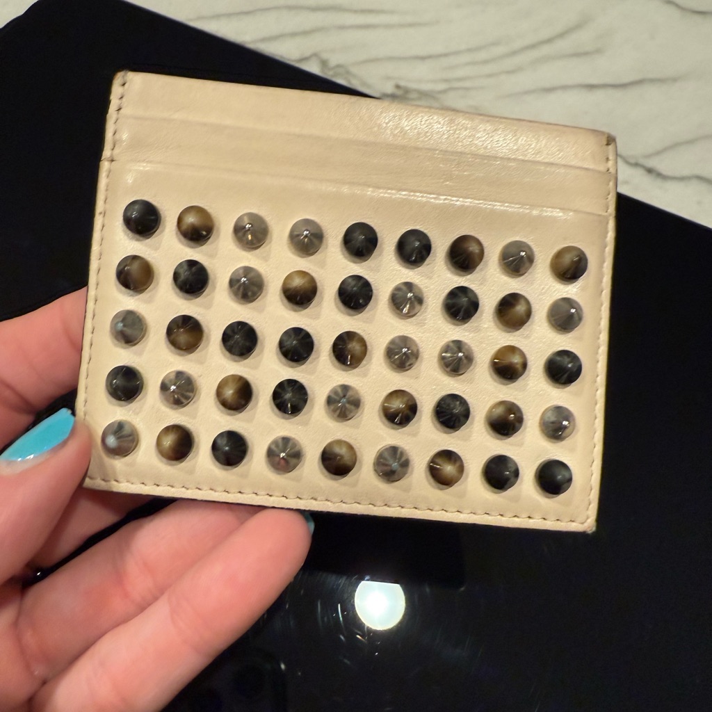 Christian Louboutin Cream And Black Studded Card Holder